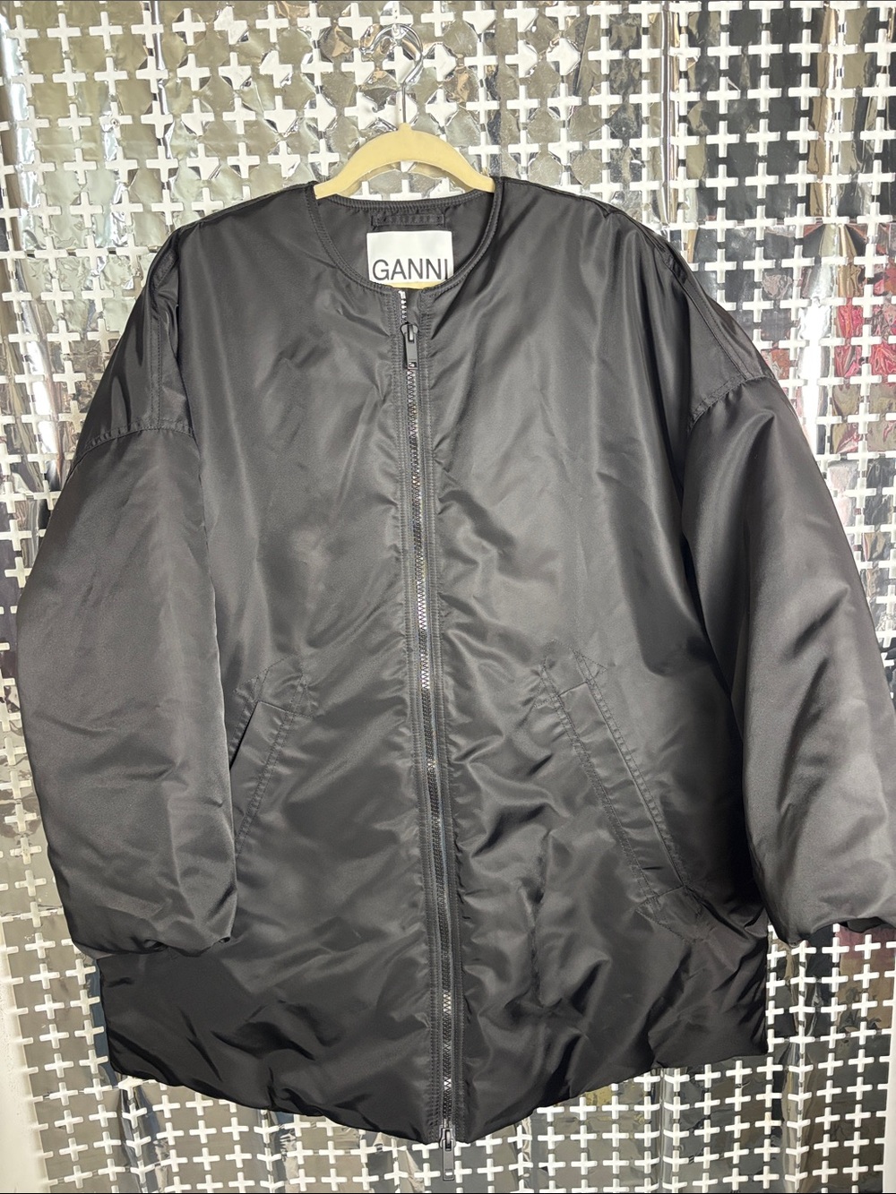 Ganni Black Oversized Bomber Jacket